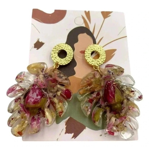 Romantic Rose and Peony Gift Set with Floral Headband Necklace Dangle Earrings - Picture 2 of 6